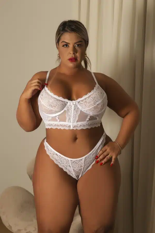 Conjunto branco plus size cropped rendado sem bojo - Imagem 2