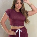 Baby dool Ondinha slim manga poá vinho