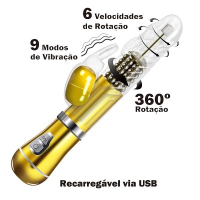 Vibrador Rotativo Coelho Cromado Recarregável – 9 Vibrações e 6 Velocidades 13 27365 4