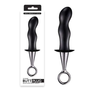 Silicone butt plug - Plug anal para ponto p em silicone com alça plástica removível - 22 x 3,5 cm