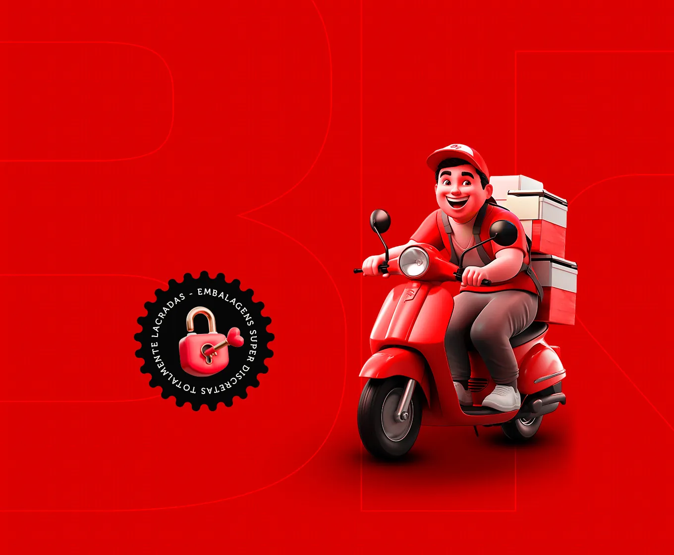 Banner de entrega rápida da Sexshop Cuiabá com motoboy em motocicleta vermelha