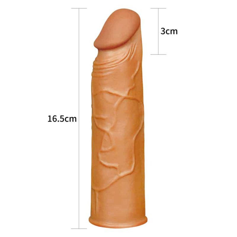 Pleasure x-tender series - Capa peniana morena extensora com glande definida preenchida e veias salientes - 17 x 2,8 cm - Imagem 4