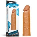 Pleasure x-tender series - Capa peniana morena extensora com glande definida preenchida e veias salientes - 17 x 2,8 cm