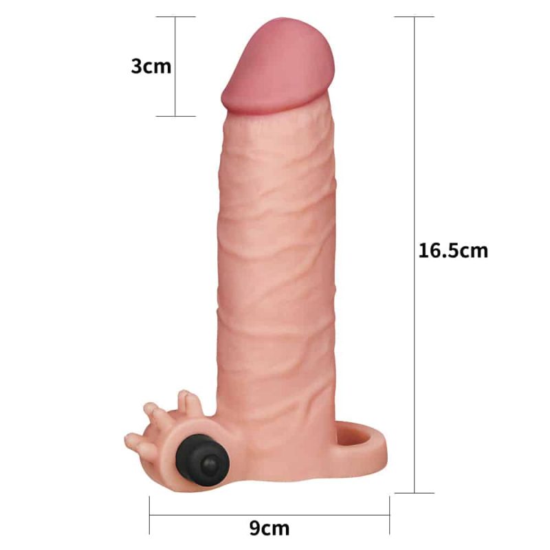 Capa peniana realística 17cm com cápsula vibratória e anel para escroto - Imagem 5