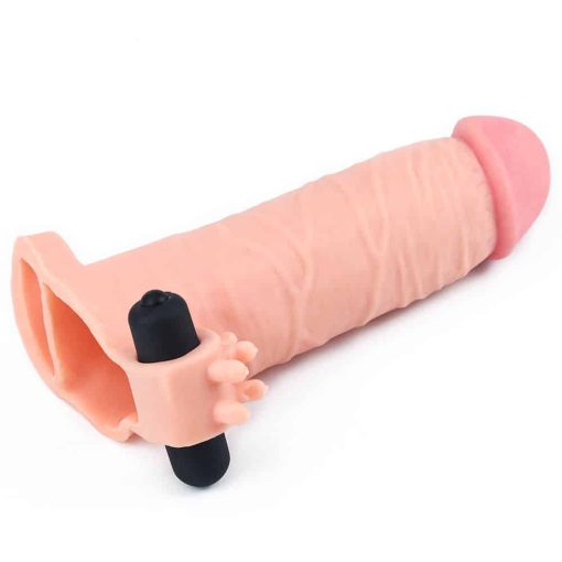 Capa peniana realística 17cm com cápsula vibratória e anel para escroto - Image 4