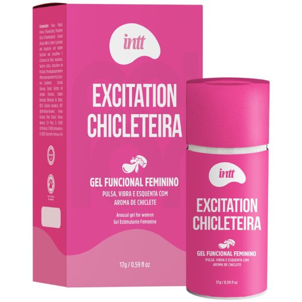 Intt Excitation chicleteira gel excitante feminino com efeito de vibração, aquecimento e aroma de chiclete - 17g