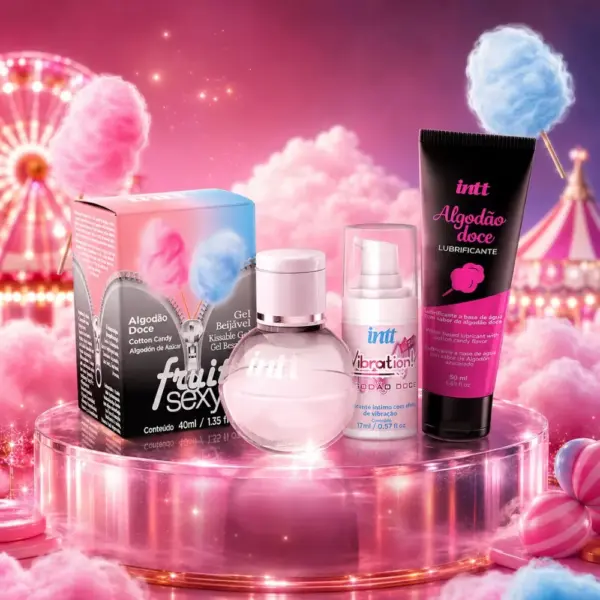 Kit Preliminares Algodão Doce Intt com gel térmico, lubrificante e vibrador líquido