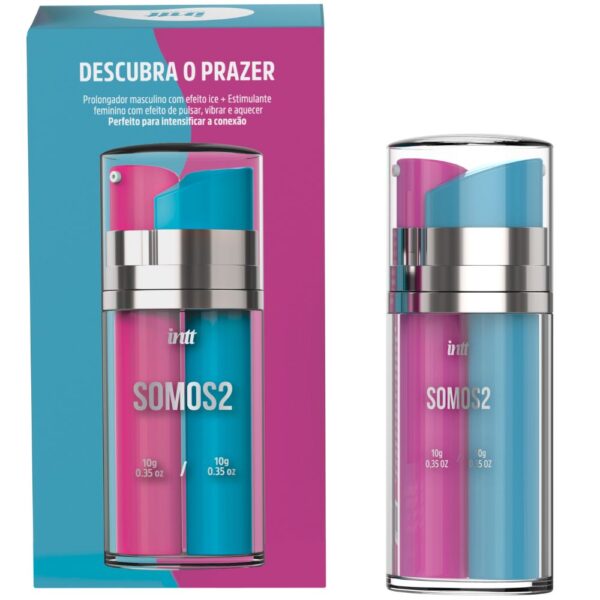 Kit Somos2 gel excitante feminino vibra pulsa e esquenta e gel prolongador masculino esfria - intt cosméticos