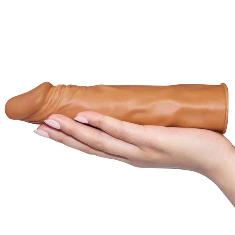 Pleasure x-tender series - Capa peniana morena extensora com glande definida preenchida e veias suaves - 19 x 3,8 cm - Imagem 5