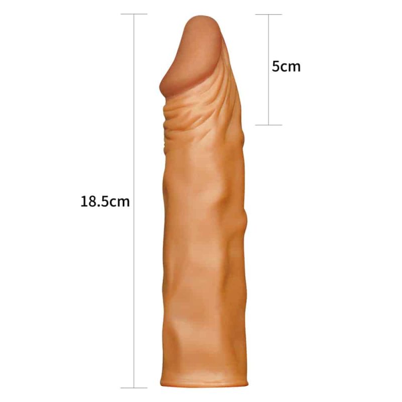 Pleasure x-tender series - Capa peniana morena extensora com glande definida preenchida e veias suaves - 19 x 3,8 cm - Imagem 4