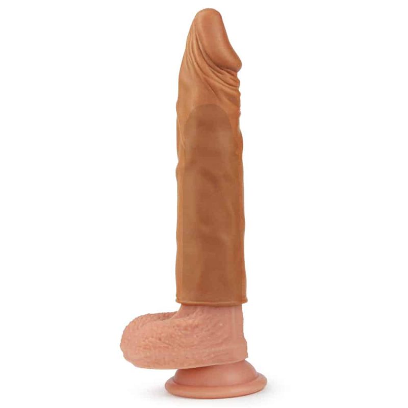 Pleasure x-tender series - Capa peniana morena extensora com glande definida preenchida e veias suaves - 19 x 3,8 cm - Imagem 2