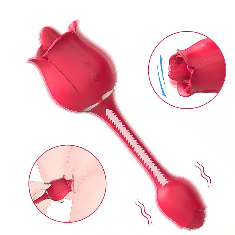 Vibrador de ponto g em formato de rosa com estimulador de língua, 9 modos de vibração e recarregável S-hande Rose pro 5 - Imagem 4