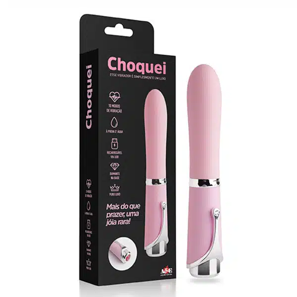 Vibrador de luxo em silicone com 10 modos de vibração, detalhe de joia cravejada e carregamento via usb - Choquei