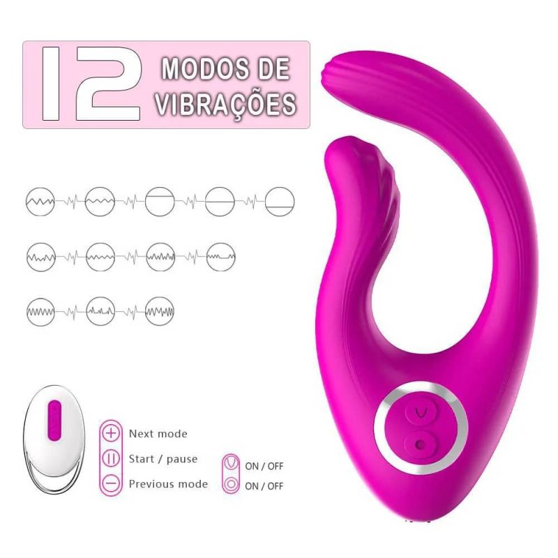 Vibrador com Motor Duplo e controle sem Fio Rosa - Recarregável - Imagem 5