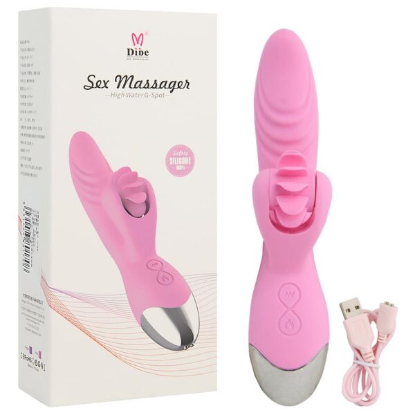 Dibe sex massager - Vibrador estimulador de ponto g e clítoris com efeito simulador de sexo oral com línguas giratóri