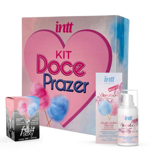 Kit doce prazer com gel beijável com sabor de algodão doce e gel eletrizante unissex - intt cosméticos