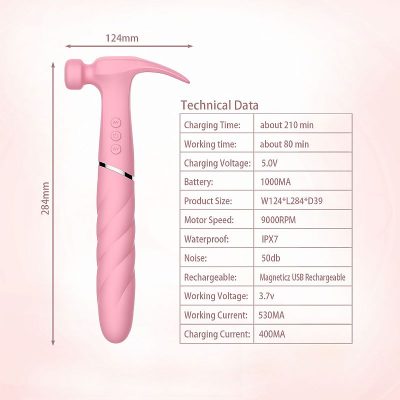 Vibrador de ponto g e clitóris em silicone no formato de martelo com motor duplo, 21 modos de vibração - Sweet Hammer 12 15233782796 20518 4