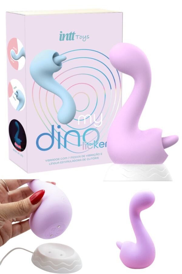 Vibrador com língua estimuladora de clitóris, 7 modos de vibração, 7 tipos de movimento e recarregável My Dino Licker