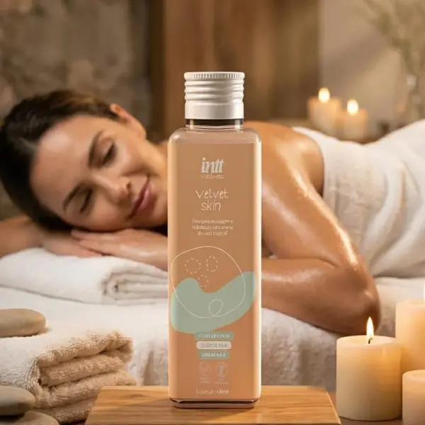 Velvet skin óleo para massagem corporal de coco tropical 130ml intt wellness