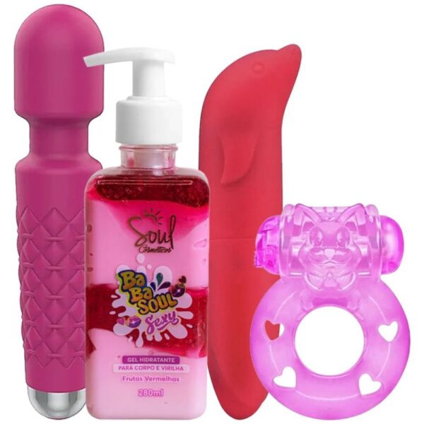 Kit com Varinha Mágica Babasoul Vibrador Ponto G Aveludado e Anel Peniano