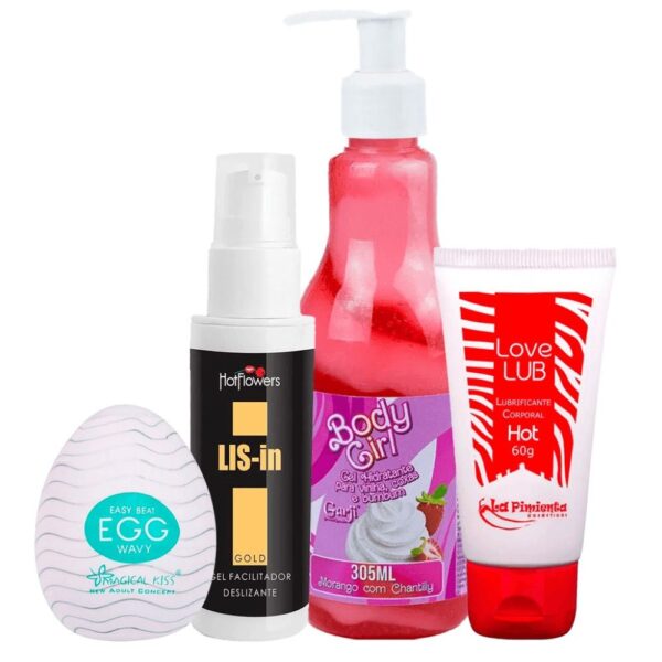 Kit com Body Girl lubrificante anal LIS-In Love Lub Hot e masturbador Egg Wavy