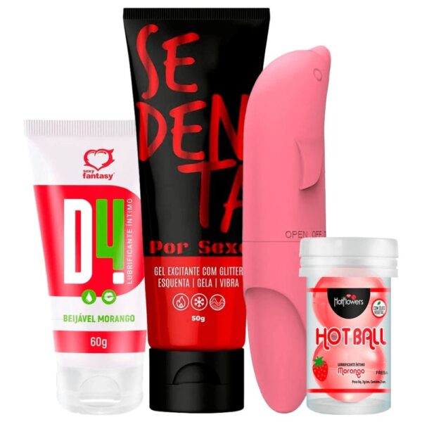 Kit com D4 Lubrificante Sedenta Por Sexo Hot Ball e Vibrador Golfinho