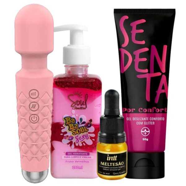 Kit com Excitante Meltesão vibrador Varinha Mágica Babasoul e Sedenta Por Conforto