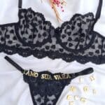 Conjunto sem bojo preto com aro lulu tule coração personalizavel