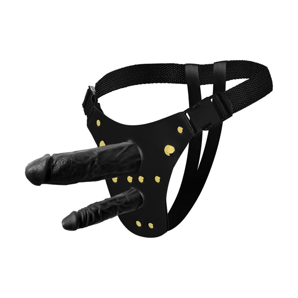 Cinta Dupla Em Couro Sintético Com 2 Pênis 16,5 x 4,5 e 12,5 x 3,5cm 4 Cinta Dupla Em Couro Sintético Com 2 Pênis 16,5 x 4,5 e 12,5 x 3,5cm - Imagem 4