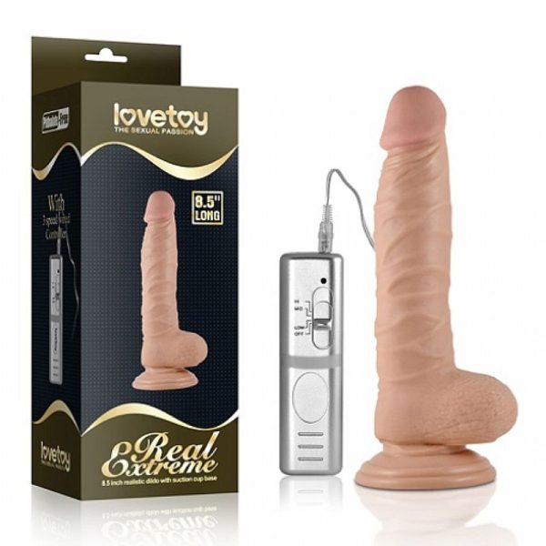 Lovetoy real extreme - Prótese realística com glande definida, veias, escroto, ventosa e 3 intensidades de vibração 22cm