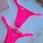 Calcinha fio personalizável em renda Pink Neon
