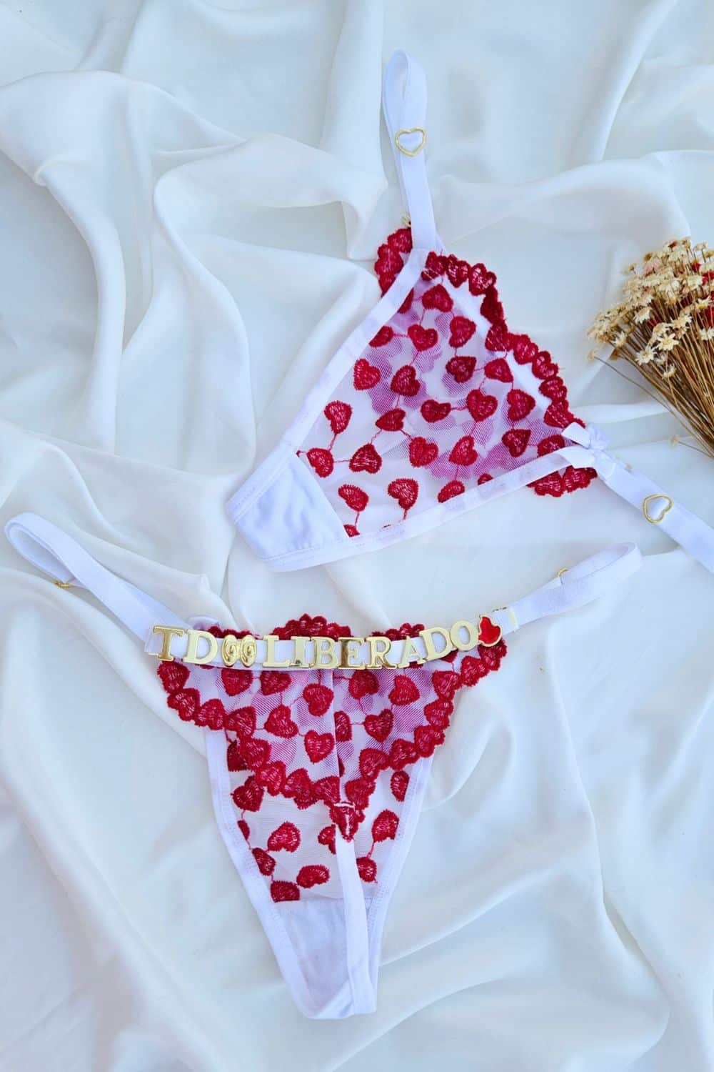 Calcinha fio personalizável borboleta branca com tule coração 1 Calcinha fio personalizável borboleta branca com tule coração