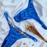 Calcinha personalizável fio azul em renda