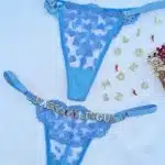 Calcinha Azul místico fio personalizável borboleta tule coração