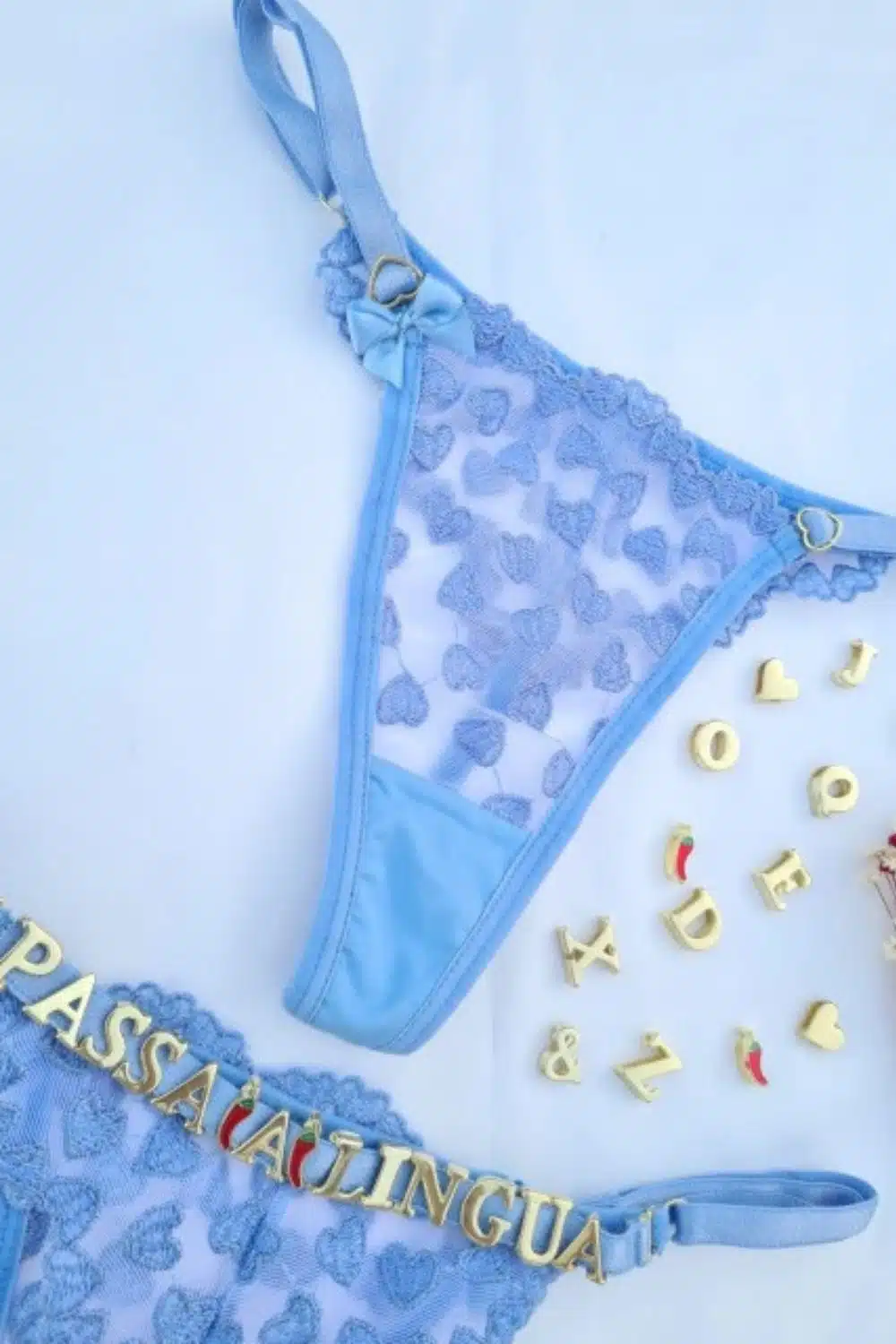 Calcinha Azul místico fio personalizável borboleta tule coração  Imagem 2