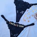 Calcinha Preto fio personalizável borboleta tule petala