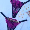 Calcinha Preto Ultra violeta fio personalizável borboleta tule petala