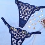 Calcinha Azul sideral nude fio personalizável borboleta tule coração
