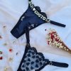 Calcinha personalizável fio Preto nude em tule bordado coração duplo