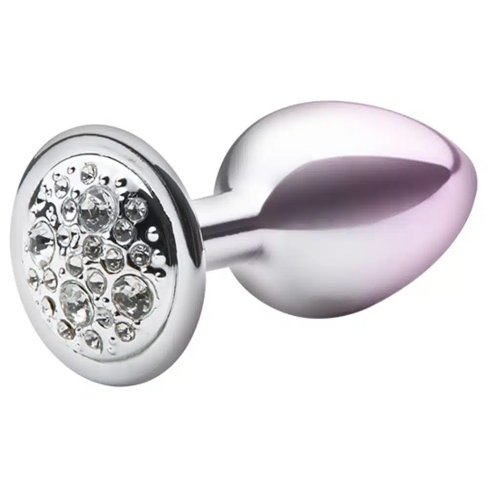 Lite Plug anal Bicolor Pequeno Prata com Rosa Cravejado  Imagem 3
