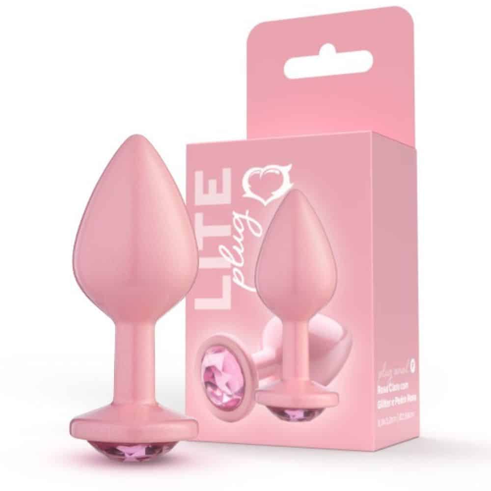 Lite Plug anal Rosa Claro Pequeno com Glitter e Pedra Rosa 1 Lite Plug anal Rosa Claro Pequeno com Glitter e Pedra Rosa