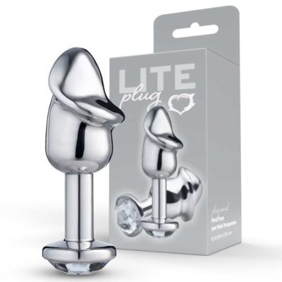Lite Plug anal Prata Pênis com Pedra Cristal