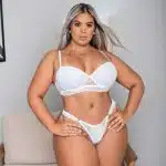 Conjunto plus size branco sensual de renda com bojo soft