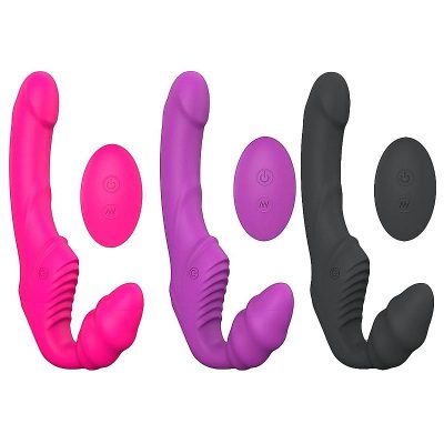 Nana-rct - Strap on recarregável sem cinta, Vibrador de Ponto G Duplo em silicone 9 de vibrações controle remoto sem fio