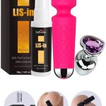 Kit Erótico com LIS-In, Plug Anal Cônico com Cristal Formato Coração M e Mini Varinha Mágica