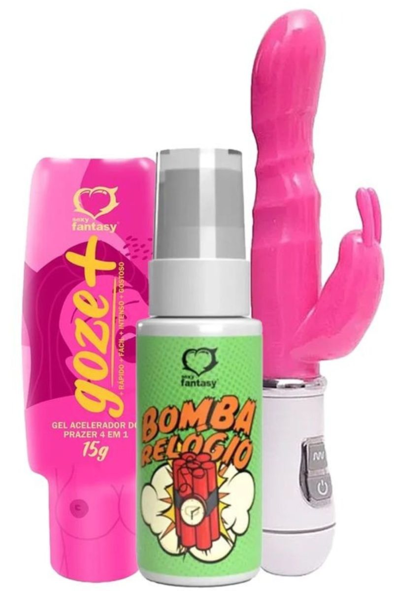 Kit Erótico com Bomba Relógio, Vibrador Feminino com Plug e Goze+