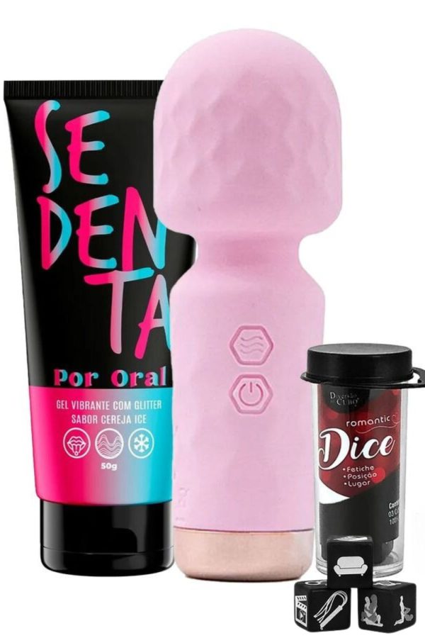 Kit Erótico com Sedenta Por Oral, Hero Mini Varinha e Dice Romantic Dados Eróticos