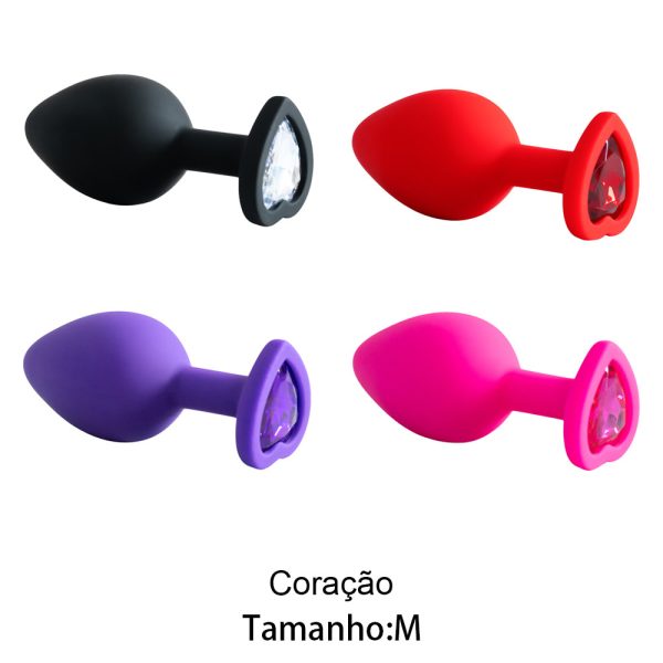 Plug Jóia em Silicone Vermelho com Base em Formato de Coração - Tamanho M
