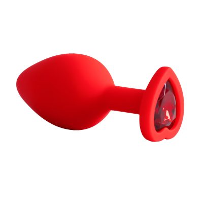 Plug Jóia em Silicone Vermelho com Base em Formato de Coração - Tamanho M 69 15352013630 pl006m vermelho 04 3