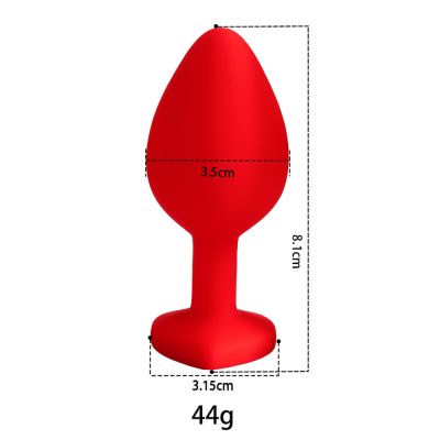 Plug Jóia em Silicone Vermelho com Base em Formato de Coração - Tamanho M 123 15352013648 pl006m vermelho 07 3